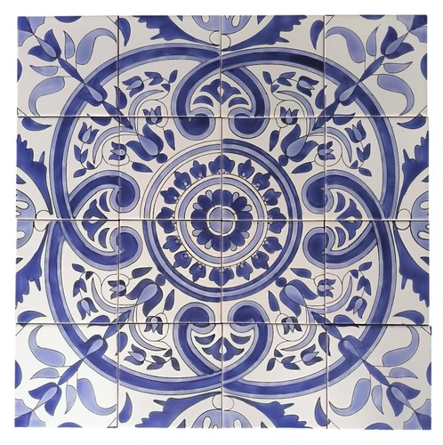 Fliesenbild mandala blau weiß - blau,